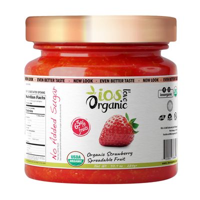 IOS Love Organic Spreadable Fruit - USDA Organic Certified 65% Fruits - Non-GMO, Vegan, Gluten Free, Kosher, NO Added Sugar, Net. Wt. 10.1Oz (Strawberry, 10.1 Oz (Pack of 1))
