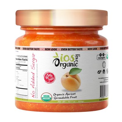 IOS Love Organic Spreadable Fruit - USDA Organic Certified 65% Fruits - Non-GMO, Vegan, Gluten Free, Kosher, NO Added Sugar, Net. Wt. 10.1Oz (Apricot, 10.1 Oz (Pack of 1))
