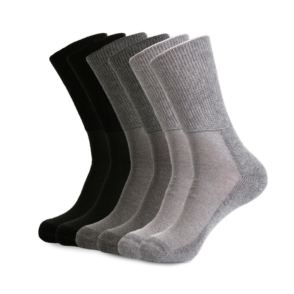 1SOCK2SOCK 6 Pack Diabetic Crew Socks, Therapeutic, Non-Binding Circulatory Silky Soft Cushioned Socks Grey Medium