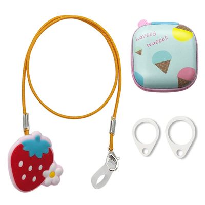 Hearing aid Clips otoclip to Prevent Loss for Children Adults, Anti-Lost Hearing aid Lanyard Protector BTE Clip Holder Rope with Silicone Loops and PU Carry case (Strawberry, one Ear)