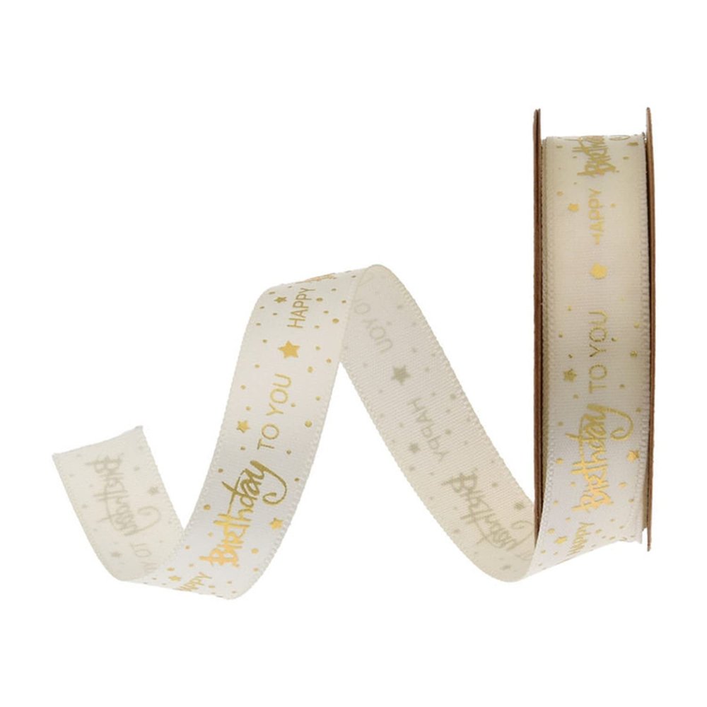 20 Yards Happy Birthday Printed Ribbon Cake Gift Package Ribbon Gilding Ribbons Polyester Decorative Ribbons DIY Craft Ribbon Gift Wrapping Ribbon Birthday Cake Ribbon