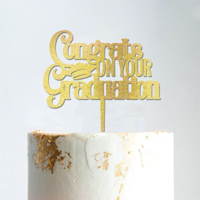 Custom Name Congrats Cake Topper, Personalized Name Graduation Cap Cake Topper, Golden Glitter Congratulations Party, Custom Party Dcor