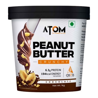 AS-IT-IS Atom Chocolate Peanut Butter Crunchy 1kg/35.2 Oz | Gluten Free 100% Plant-based Dairy-free Zero Transfats, Zero Cholesterol Made of Fresh, Roasted Peanuts