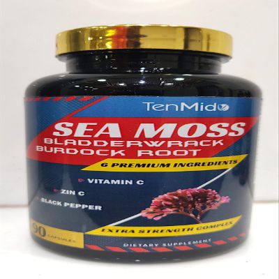 Tenmido Organic Irish Sea Moss Capsules with VitC, Zn.C, Bladderwrack, Burdock Root, Black Pepper - 3 Months Supply