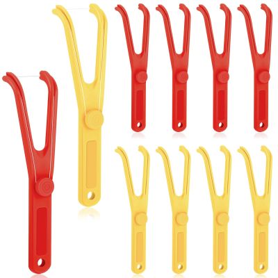 Chengu 10 Pieces Dental Floss Holder Reusable Flosser Reusable Floss Handle Holder Flossmate Handle for Oral Clearing(Red, Yellow)