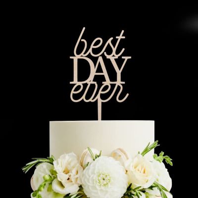 Best Day Ever Wedding Cake Topper,Rustic Wood Cake Topper for Engagement Anniversary Wedding Party Favor Decoration Supplies Accessories