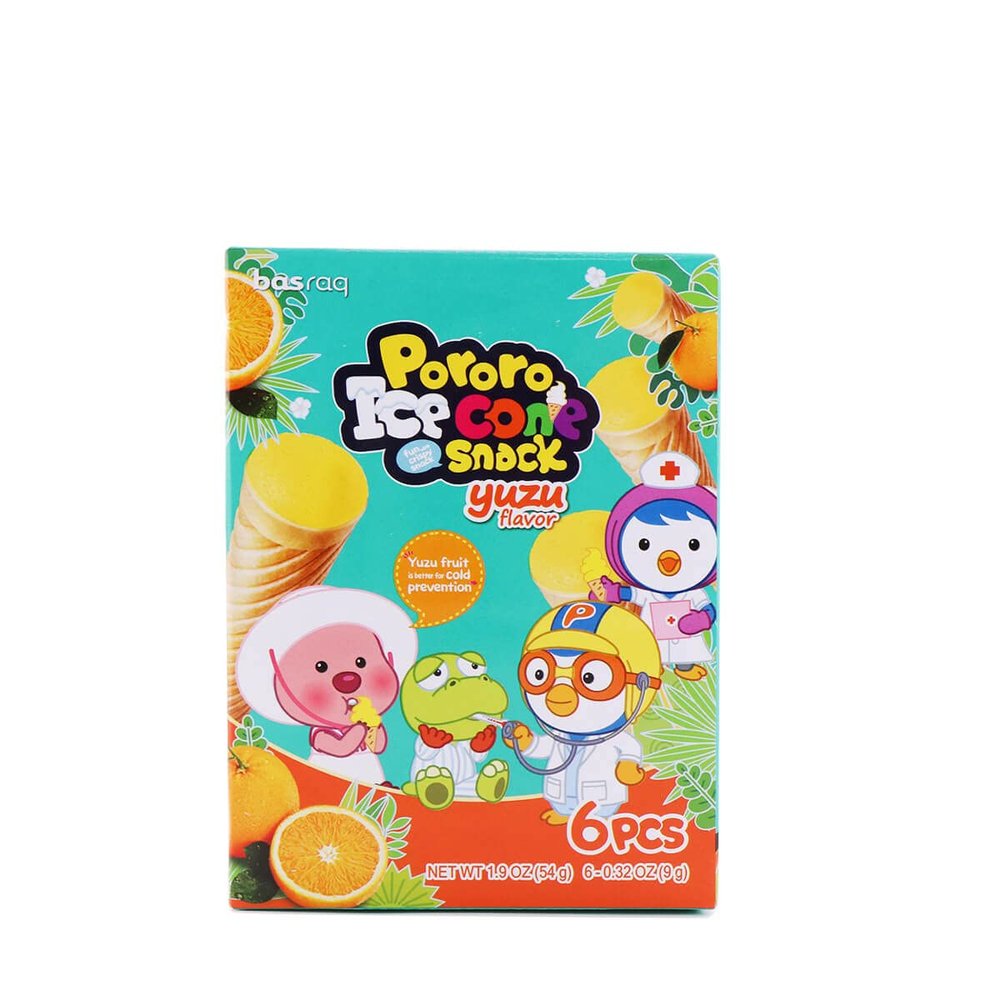 Basraq Pororo Ice Cone Snack Yuzu Flavor 6 Pcs 1.9oz (54g) Korean Snack (Pack of 2)