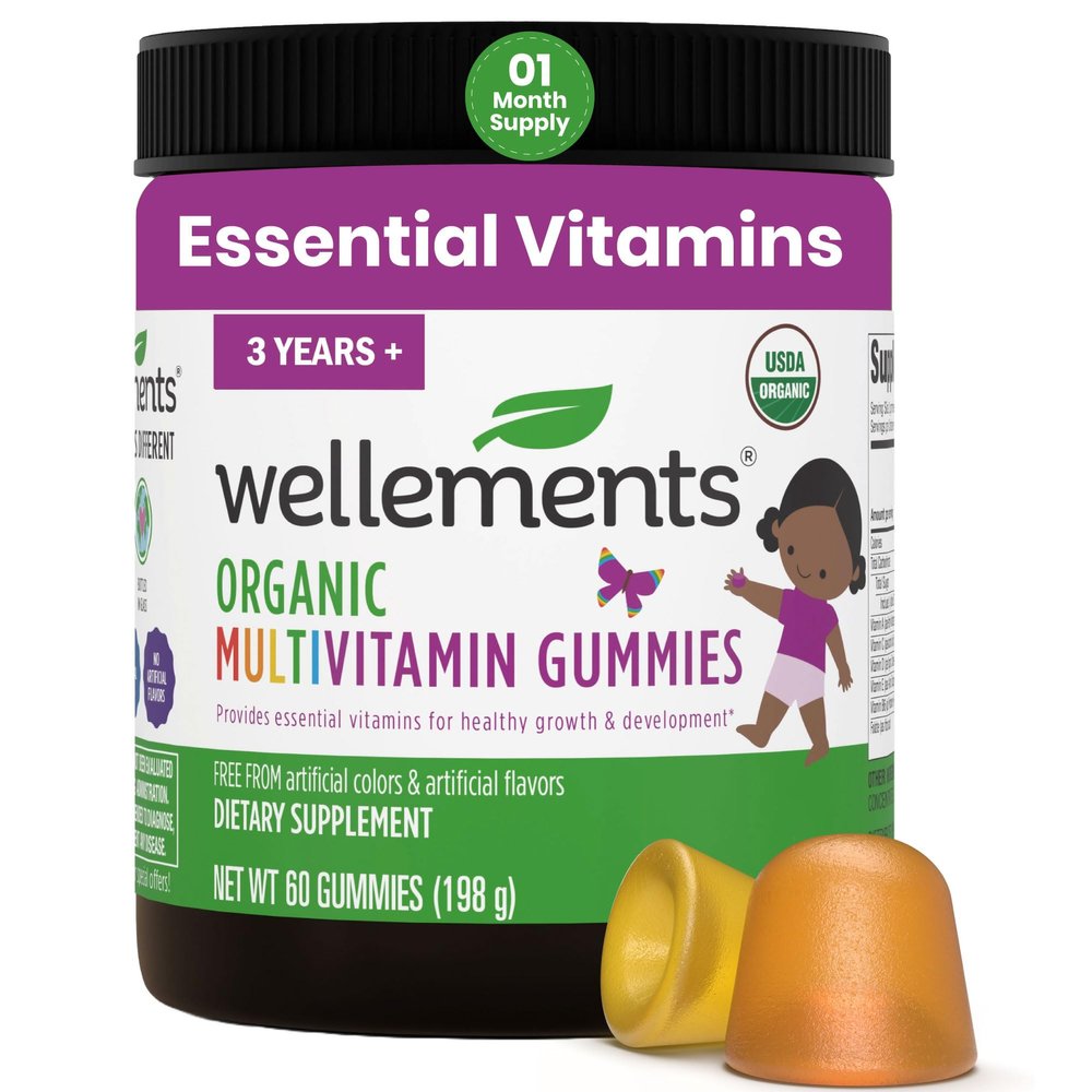 Wellements USDA Organic Kids Multivitamin Gummies 60 Ct (3+ Years) | Essential Kids Vitamins A, B, C, D, E & Zinc | Supports Healthy Growth & Development* | Non-GMO, No Gluten & No Artificial Colors