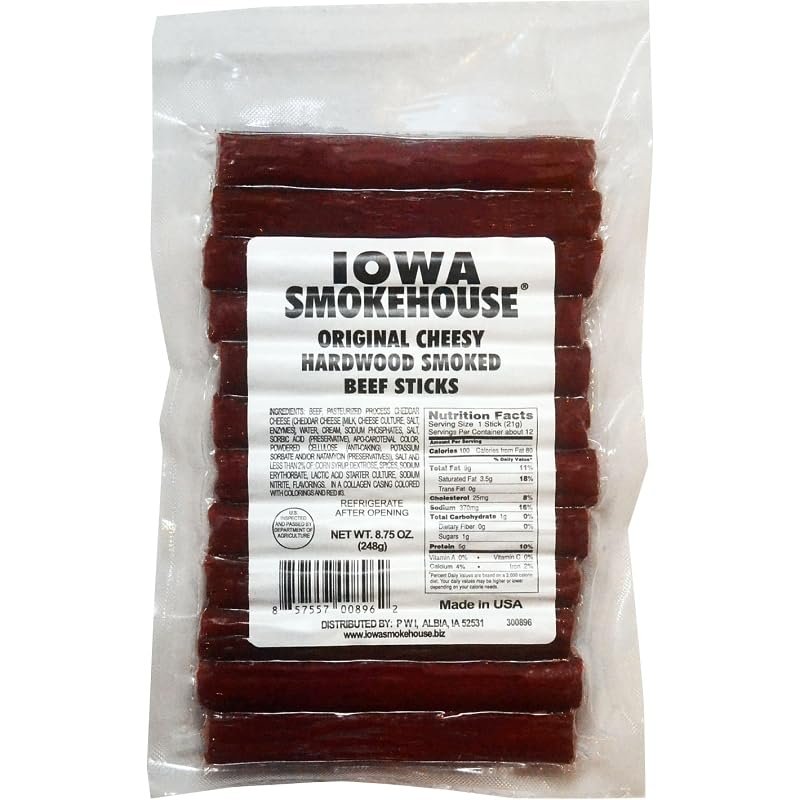 Iowa Smokehouse is-HSCO Hardwood Smoked Beef Sticks, Cheesy Original, 8.75-oz. - Quantity 12