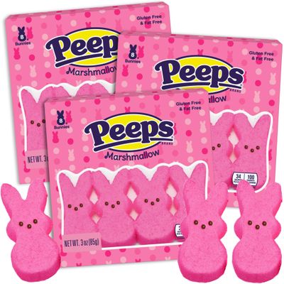 Needzo Peeps Candy Marshmallow Bunnies, Bunny Shaped Treats Bulk Easter Bundle Basket Stuffer Kit (Pack of 3) (Pink)