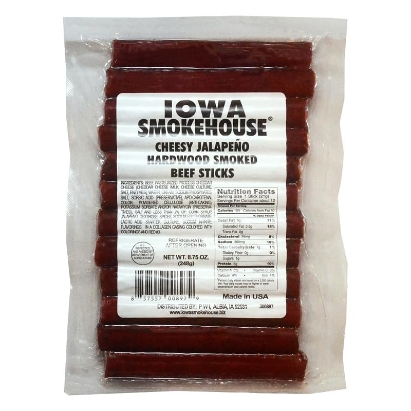 Iowa Smokehouse is-HSCSP Hardwood Smoked Beef Sticks, Cheesy Jalapeno, 8.75-oz. - Quantity 12