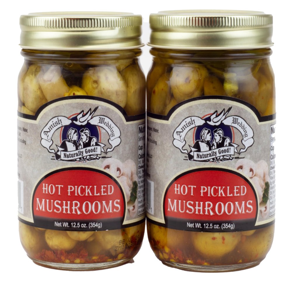 Amish Wedding Hot Pickled Mushrooms 12.5oz (Pack of 2)
