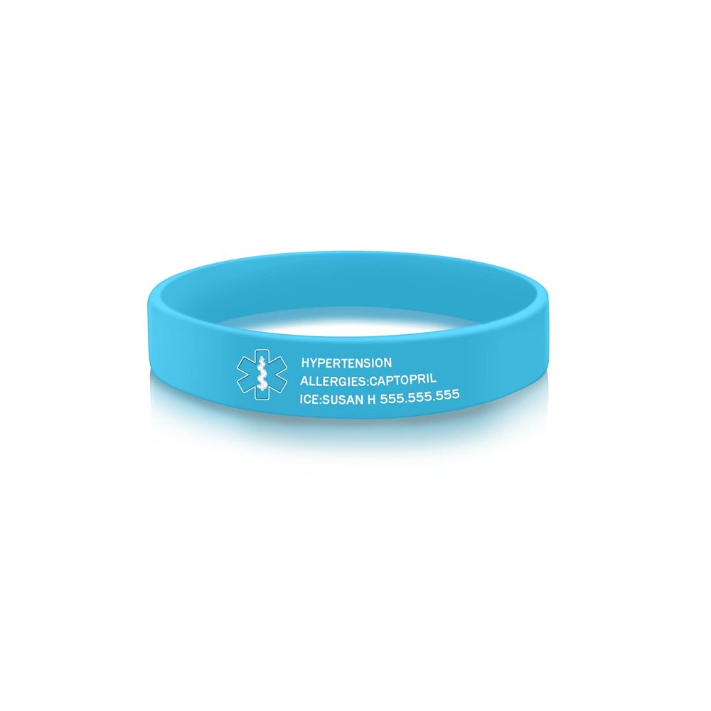 YITUB Personalized Medical ID Bracelet Free Engraving Silicone Alert Bracelet Custom Emergency Bracelets for Men Women (Light-blue)