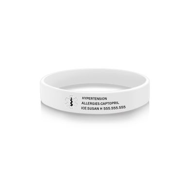 YITUB Personalized Medical ID Bracelet Free Engraving Silicone Alert Bracelet Custom Emergency Bracelets for Men Women (White)