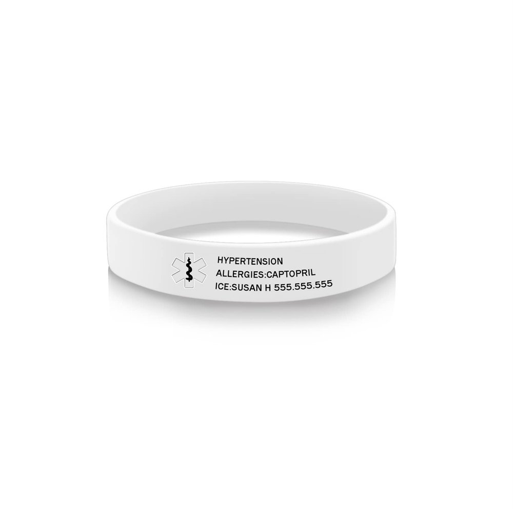 YITUB Personalized Medical ID Bracelet Free Engraving Silicone Alert Bracelet Custom Emergency Bracelets for Men Women (White)