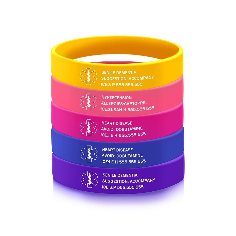 YITUB Personalized Medical ID Bracelet Free Engraving Silicone Alert Bracelet Custom Emergency Bracelets for Men Women (z-5 PCS)