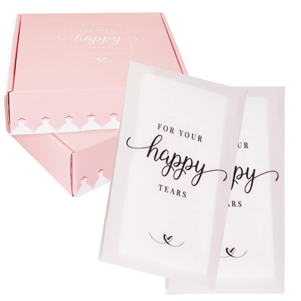 Wedding Tissues Packs For Guests- Set of 40- For Your Happy Tears Tissues- Wedding Favors for Guests Frosted-Paper Bulk Individual Tissue Packs & Items for Wedding Welcome Bags by PureRejuva