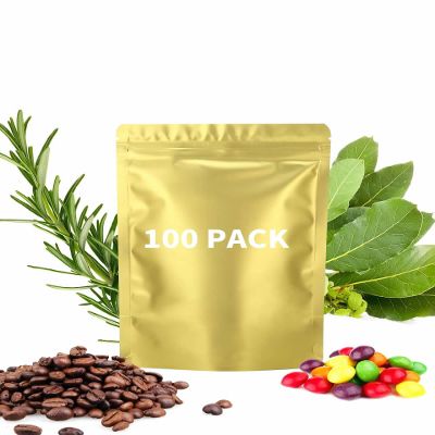 200 Pieces Resealable Mylar Bags(3.3x5.1 inch, Matte Gold), Smell Proof Stand Up Zipper Lock Aluminum Foil Bag, Packaging for Small Businesses, Packaging Bags for Food/Herbs/Nuts Storage