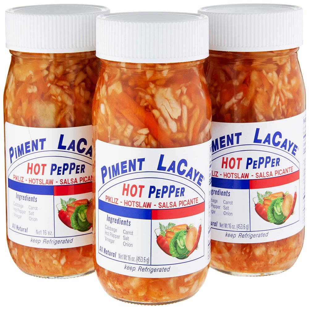 Piment Lacaye, Chris Food & Products Authentic Haitian Pikliz. 3 16oz Glass Jar, Hot slaw, Food Dressing, Relish, Picante, Pickled Salad, Haitian Caribbean Food,Pikliz, Salsa, Vegan and Keto Friendly, Fresh Made