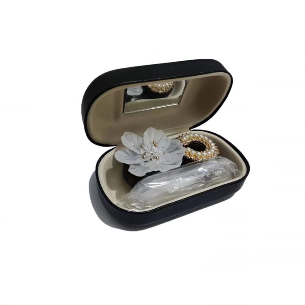 RURAUOGR Cute Contact Lens Case, Flower Design Pearl Inlay Glasses Case Travel Kit (Black 1)