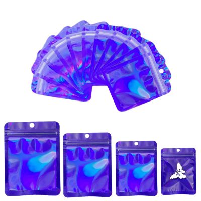100 Pack Resealable Mylar Bags Smell Proof Bags Packaging Plastic Bag with Clear Holographic Rainbow Window Mylar Storage Bags For Candy,Jewelry,Screw (3.93 x 5.9 inch, Holographic Blue)