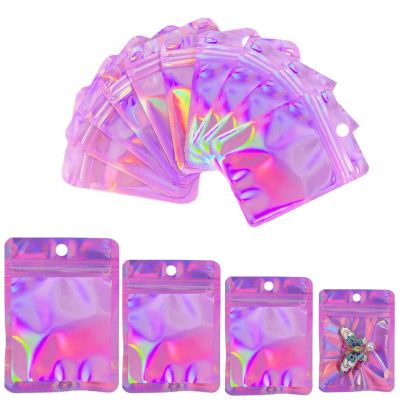 100 Pack Resealable Mylar Bags Smell Proof Bags Packaging Plastic Bag with Clear Holographic Rainbow Window Mylar Storage Bags For Candy,Jewelry,Screw (3.93 x 5.9 inch, Holographic Pink)