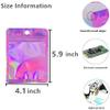 100 Pack Resealable Mylar Bags Smell Proof Bags Packaging Plastic Bag with Clear Holographic Rainbow Window Mylar Storage Bags For Candy,Jewelry,Screw (3.93 x 5.9 inch, Holographic Pink) view 2