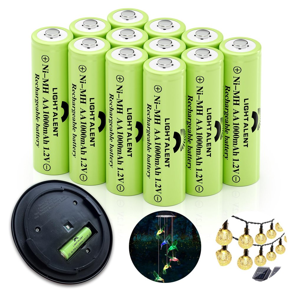 Lightalent Rechargeable Solar AA 1000mAh Batteries for Outdoor Solar Lights