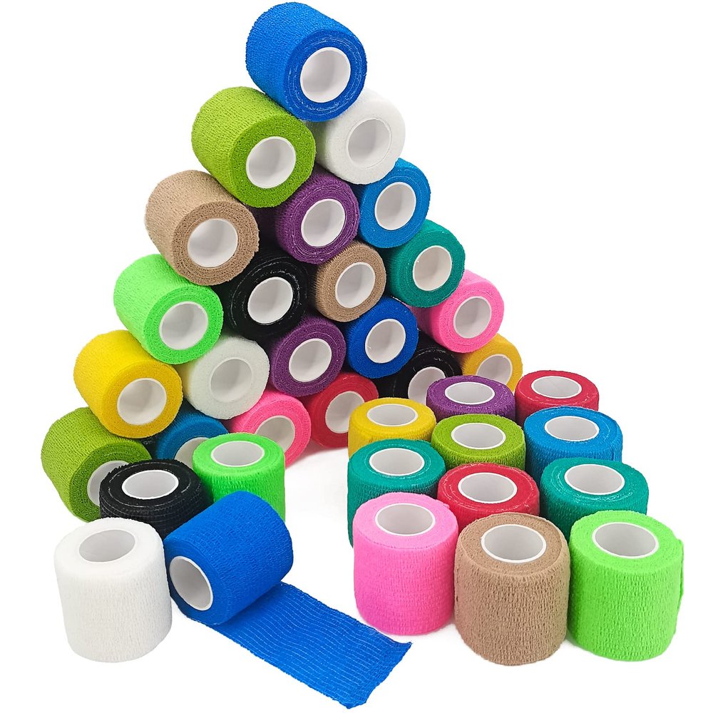36 Rolls Elastic Self Adhesive Bandage Wrap 2 Inch, Breathable Non Woven Cohesive Bandage, Vet Wrap for Dogs, Ankle Sprains Swelling Medical First Aid Tape, Sports Athletic Tape Color