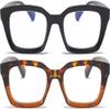 REAVEE 2 Pack Oprah Style Oversized Reading Glasses for Women Men Blue Light Blocking, Ladies Stylish Retro Square Large Computer Readers (Black/Leopard 2.25x) view 1