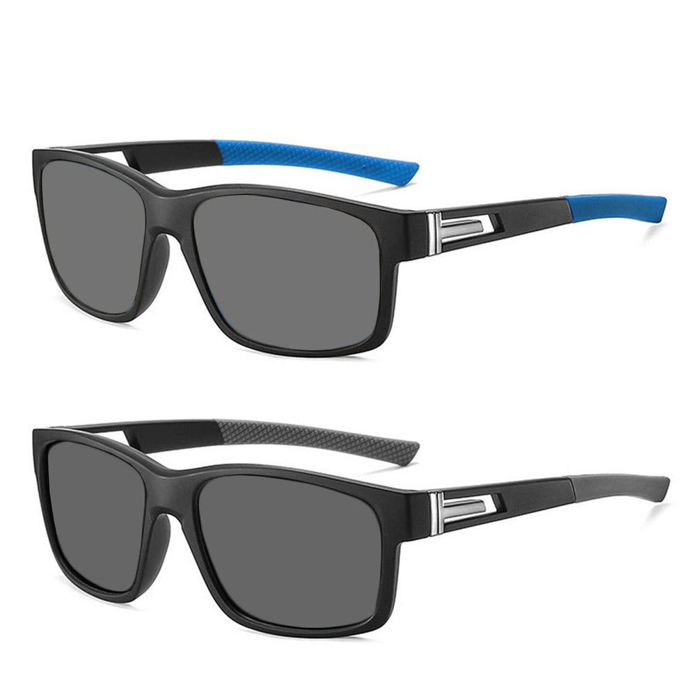 2pcs Photochromic full lens Reading Glasses for Mens and Womens Square Sports Transition Sunglasses Readers 0~+4.00 (2PCS-black&blue, 3.25, multiplier_x)