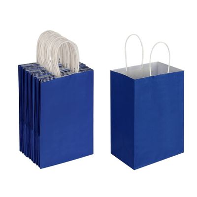 Oikss 50 Pack 5.25x3.25x8.25 Inch Small Royal Blue Kraft Paper Bags with Handles Bulk for Birthday Wedding Party Favors Grocery Retail Shopping Business Goody Craft Gift Bags Cub Sacks, 50 Count