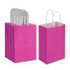 Oikss 50 Pack 5.25x3.25x8.25 Inch Small Hot Pink Kraft Paper Bags with Handles Bulk for Birthday Wedding Party Favors Grocery Retail Shopping Business Goody Craft Gift Bags Sacks (Fuchsia 50pcs Count) view 1