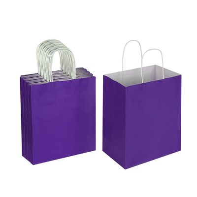 Oikss 50 Pack 8x4.75x10 Inch Medium Purple Kraft Paper Bags with Handles Bulk for Birthday Wedding Party Favors Grocery Retail Shopping Takeout Business Goody Craft Gift Bags Sacks, (50pcs Count)