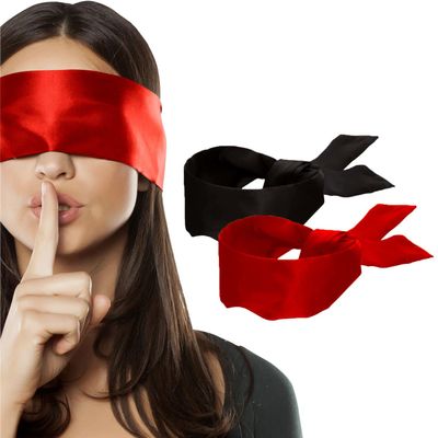 2 pcs Silk Satin Blindfold Eye Mask Sleep Mask Soft Satin Eye Cover Silk Sleeping mask Valentine Gift 155cm / 62 (Black+Burgundy)