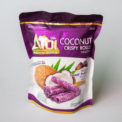 Aroi Brand, Coconut Crispy Rolls Sweet Purple Potato Flavour 80g X 2 Packs