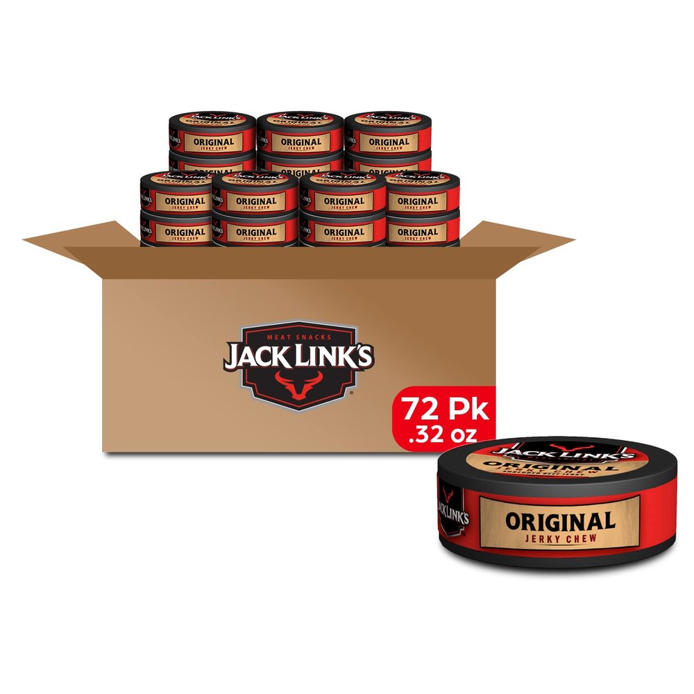 Jack Link's Beef Jerky Chew, Original Flavor Meat Snack, Shredded Made with 100% Beef Jerky, Protein Snack, 0.32 Oz Per Snack Tin, 23.04 Oz Total (Pack of 72)