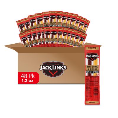 Jack Link's Original Beef & Cheese Combo, Classic Snack Pack, Made with 100% Beef and Real Wisconsin Cheese, 8g protein, Individually Wrapped Snacks - 1.2 Ounce (Pack of 48)