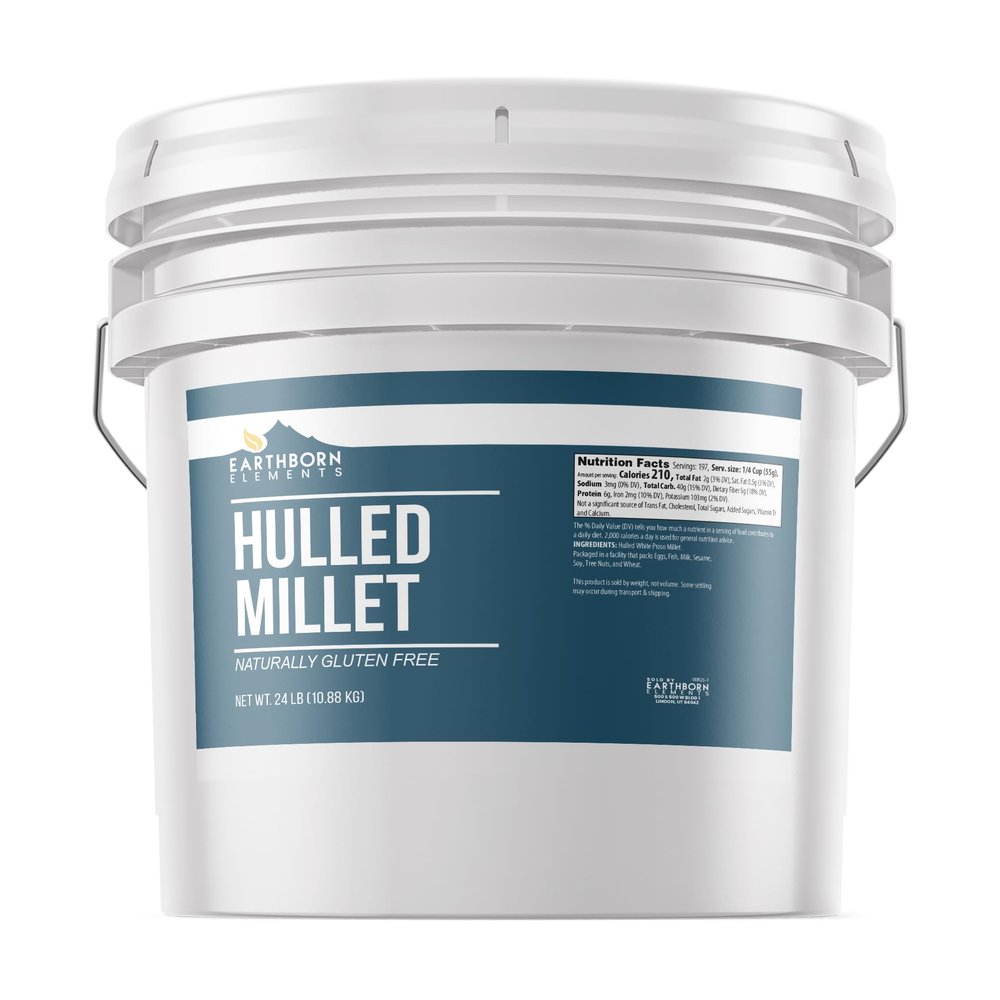 Earthborn Elements Hulled Millet, 3.5 Gallon Bucket, Perfect for Baked Goods, Hot Cereals, Casseroles, & Side Dishes (24 Pound)