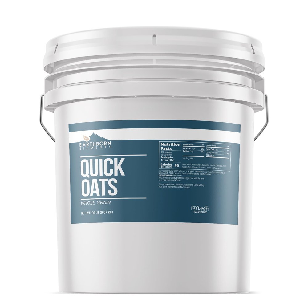 Earthborn Elements Quick Oats 5 Gallon Bucket, Bulk Size, Quick Breakfast, Whole Grain Oats (320 Ounce)