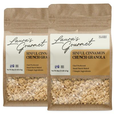 Laura's Gourmet Granola - Sinful Cinnamon Crunch - Gluten, Soy & Dairy Free - Organic Agave, Cinnamon & Pure Ground Vanilla, Vegan, Chef's Trifecta of Taste, Texture & Mouthfeel - 16 OZ - 2 Pack