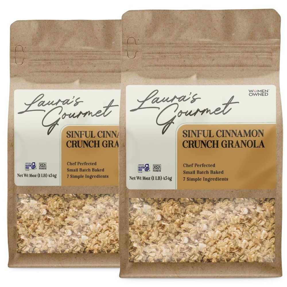 Laura's Gourmet Granola - Sinful Cinnamon Crunch - Gluten, Soy & Dairy Free - Organic Agave, Cinnamon & Pure Ground Vanilla, Vegan, Chef's Trifecta of Taste, Texture & Mouthfeel - 16 OZ - 2 Pack