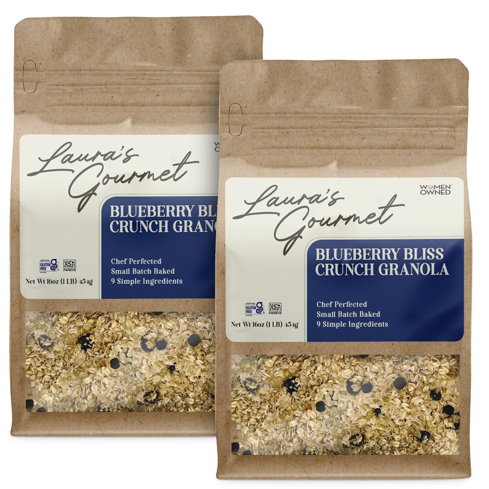 Laura's Gourmet Granola - BlueBerry Bliss Crunch - Gluten, Soy & Dairy Free - Organic Agave, Chewy Blueberries, Citrus & Flax, Vegan, Chef's Trifecta of Taste, Texture & Mouthfeel - 16 OZ - 2 Pack