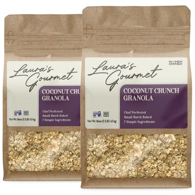 Laura's Gourmet Granola - Coconut Crunch - Gluten, Soy & Dairy Free - Organic Agave, Crunchy Coconut Chip, Organic Oil, Vegan, Chef's Trifecta of Taste, Texture & Mouthfeel - 16 OZ - 2 Pack