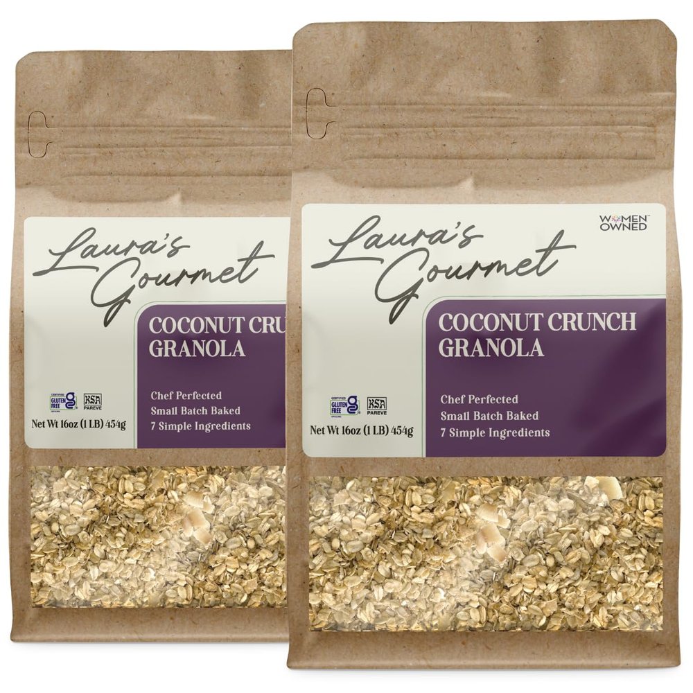 Laura's Gourmet Granola - Coconut Crunch - Gluten, Soy & Dairy Free - Organic Agave, Crunchy Coconut Chip, Organic Oil, Vegan, Chef's Trifecta of Taste, Texture & Mouthfeel - 16 OZ - 2 Pack