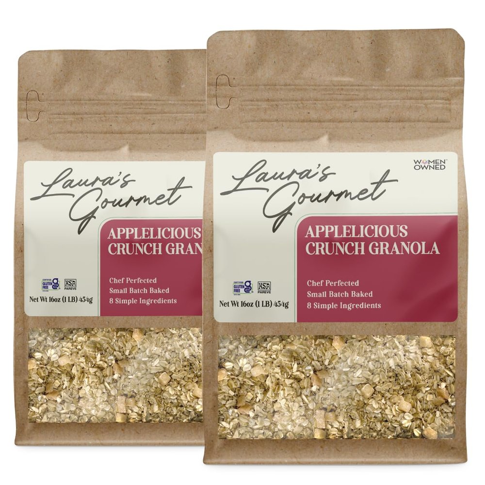 AppleLicious Crunch Granola - Laura's Gourmet Granola - Gluten Free, Soy & Dairy Free, Vegan, Chef Created - Crunchy Granola with Cinnamon Spiced Apple and Organic Blue Agave Nectar - 16 OZ - 2 Pack