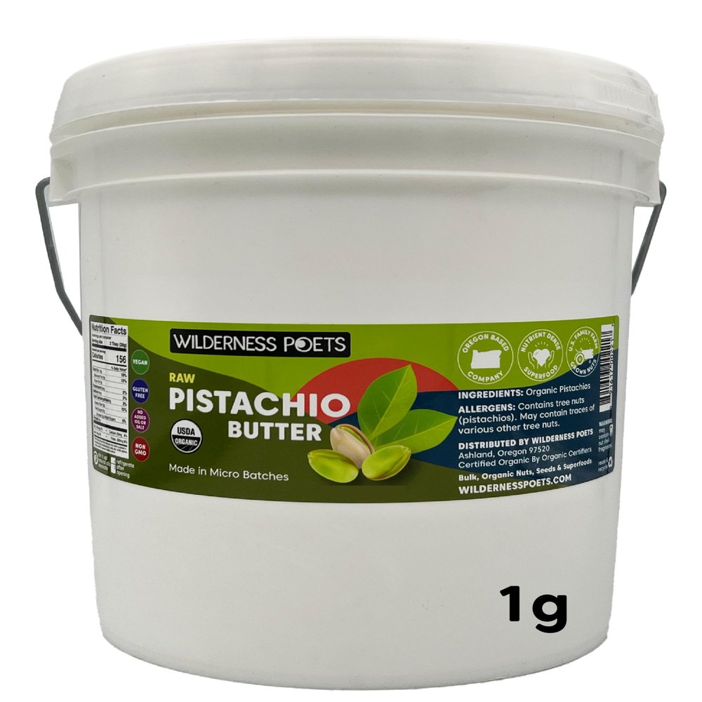 Wilderness Poets, Pistachio Butter - Organic, Raw, 100% Pistachio (7 Pound - 1 Gallon) - Perfect for Dubai Chocolate Bar Desserts with Kataifi or Savory Creations - Unsweetened, California-Grown
