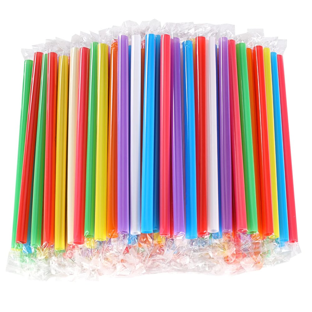 [300 Pcs] Boba Smoothie Individually Wrapped Straws - Jumbo Large Plastic Disposable Bubble Tea Milkshake Colorful Drinking Straws(8.2" long and 0.43" Diameter)