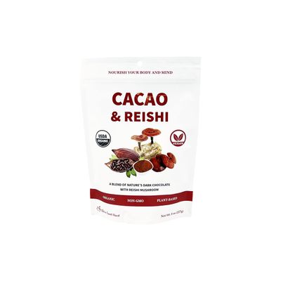 Cacao & Reishi Mushroom Blend Powder, 8oz - Organic, Non-GMO, Vegan, Gluten Free, Keto Bag  Antioxidant-Rich Raw Cacao with Adaptogens to Support Relaxation & Wellness
