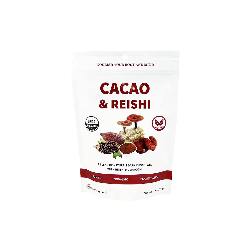 Cacao & Reishi Mushroom Blend Powder, 8oz - Organic, Non-GMO, Vegan, Gluten Free, Keto Bag  Antioxidant-Rich Raw Cacao with Adaptogens to Support Relaxation & Wellness